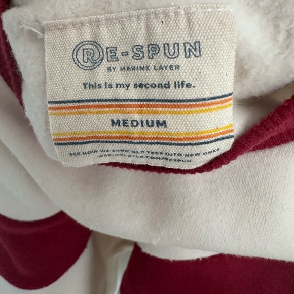 Re-Spun by Marine Layer Sweatshirt Chevron Crew Pullover Cream Red - Picture 3 of 6